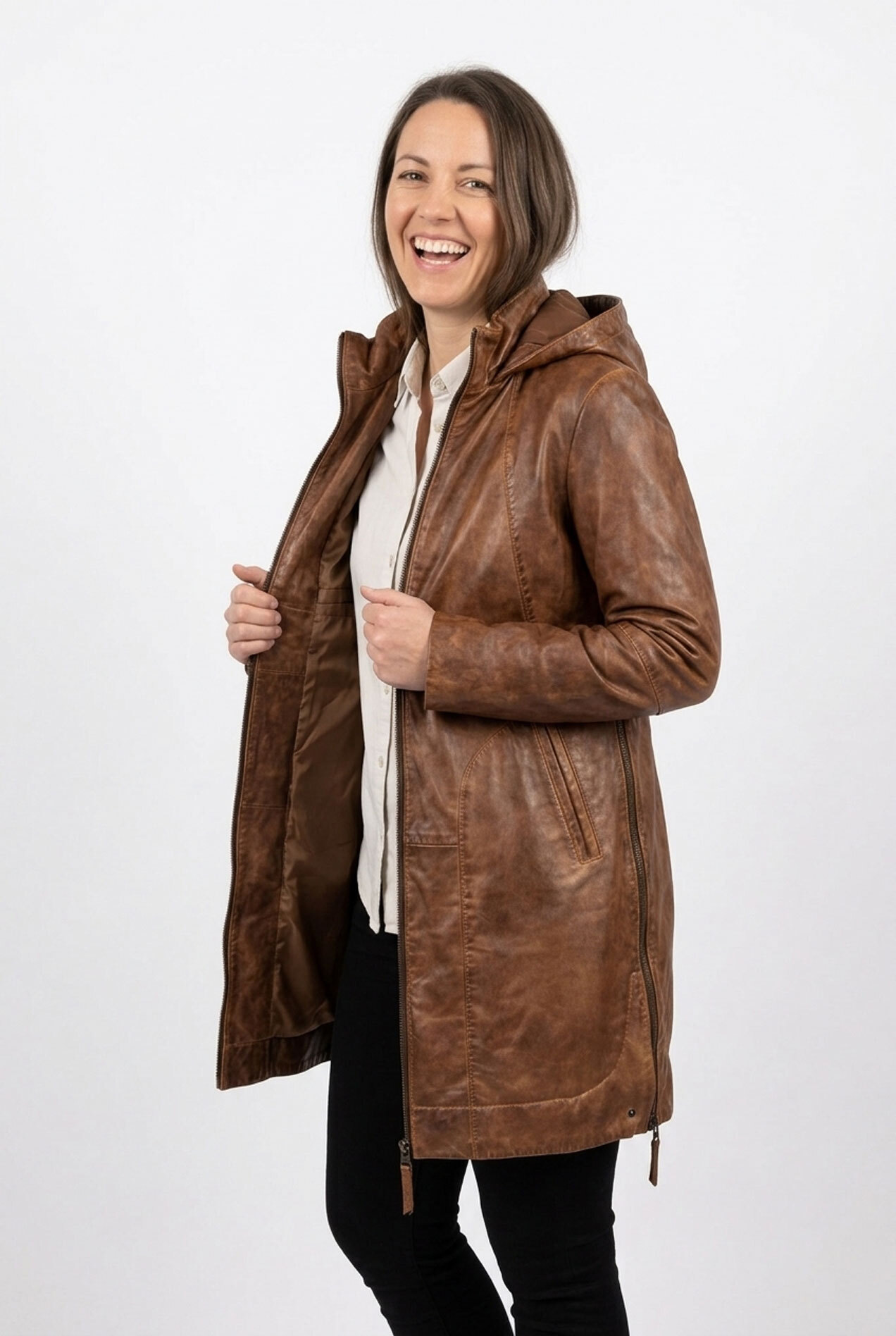 Vêtement en cuir Manteaux cuir marron, cognac