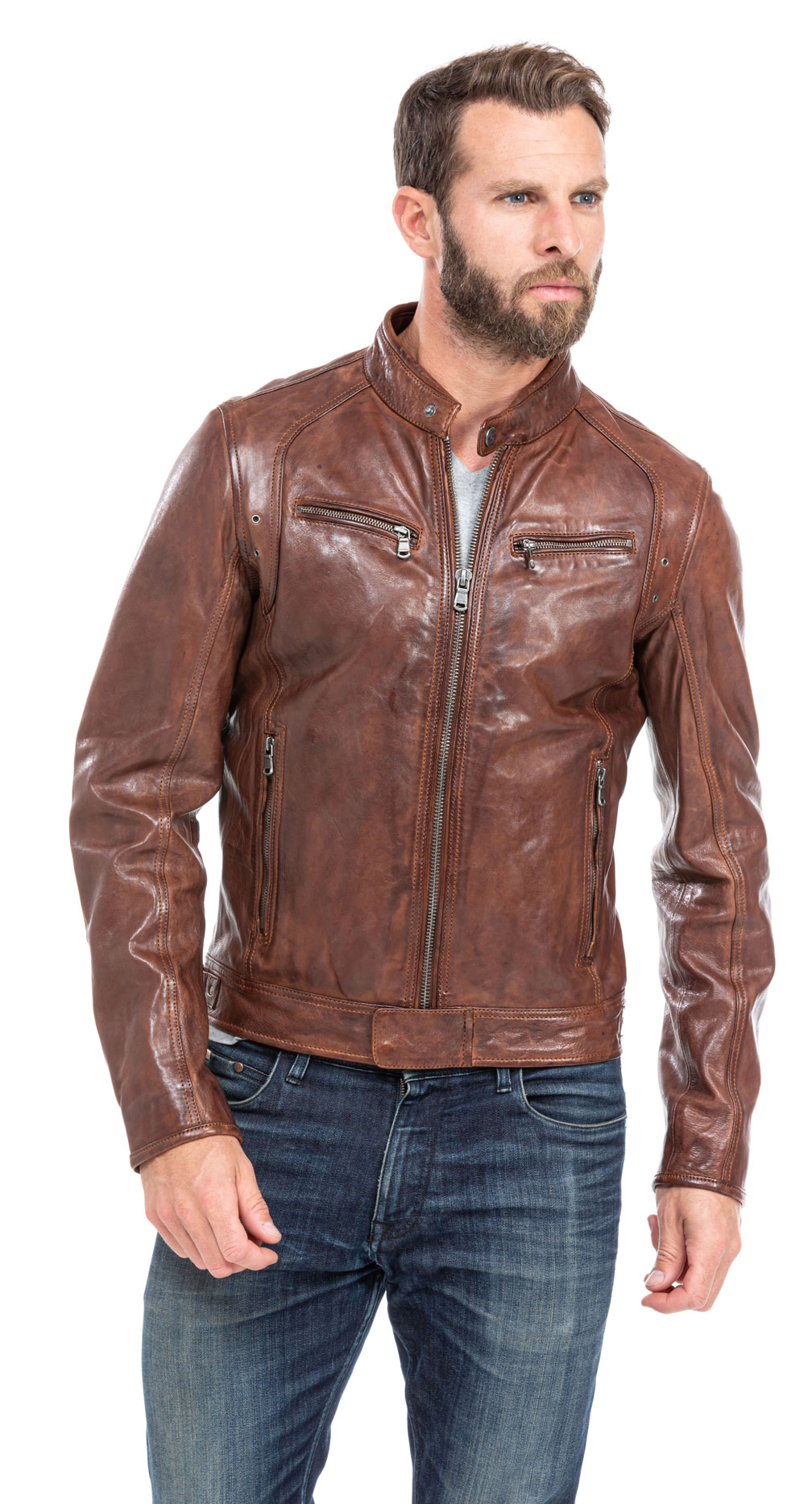 Mens Leather Jacket Bomber Motorcycle Biker Real Lambskin Leather Jacket for Mens Tan