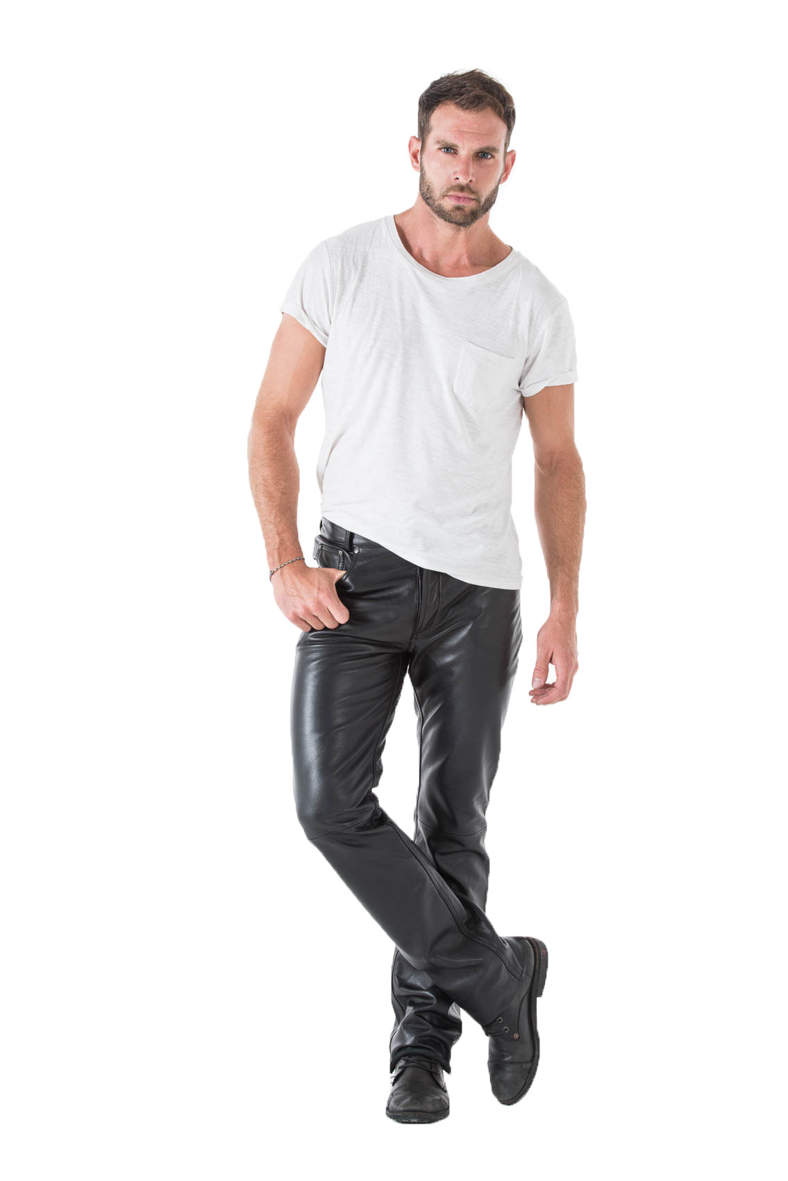 Pantalon cuir en cuir agneau-ref 60971 pandora1 noir-noir