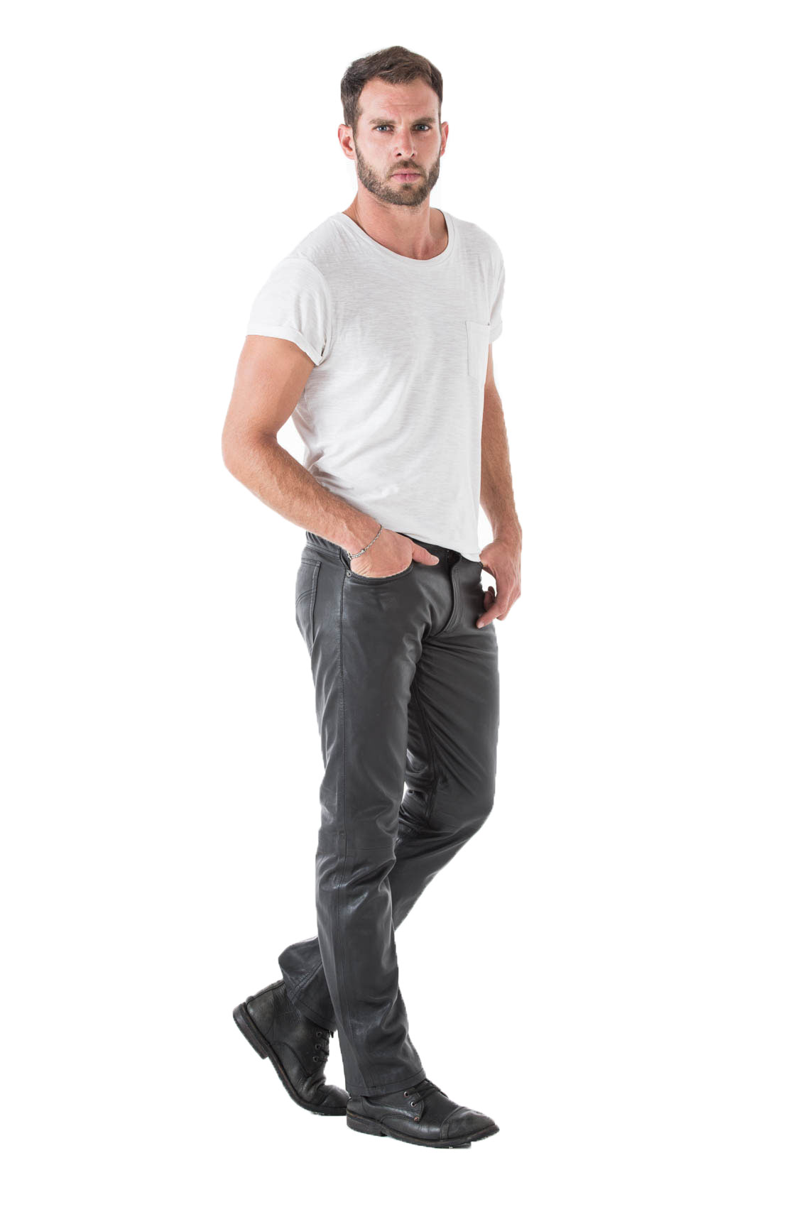 Homme Faux Cuir Noir 501 style jeans pantalon