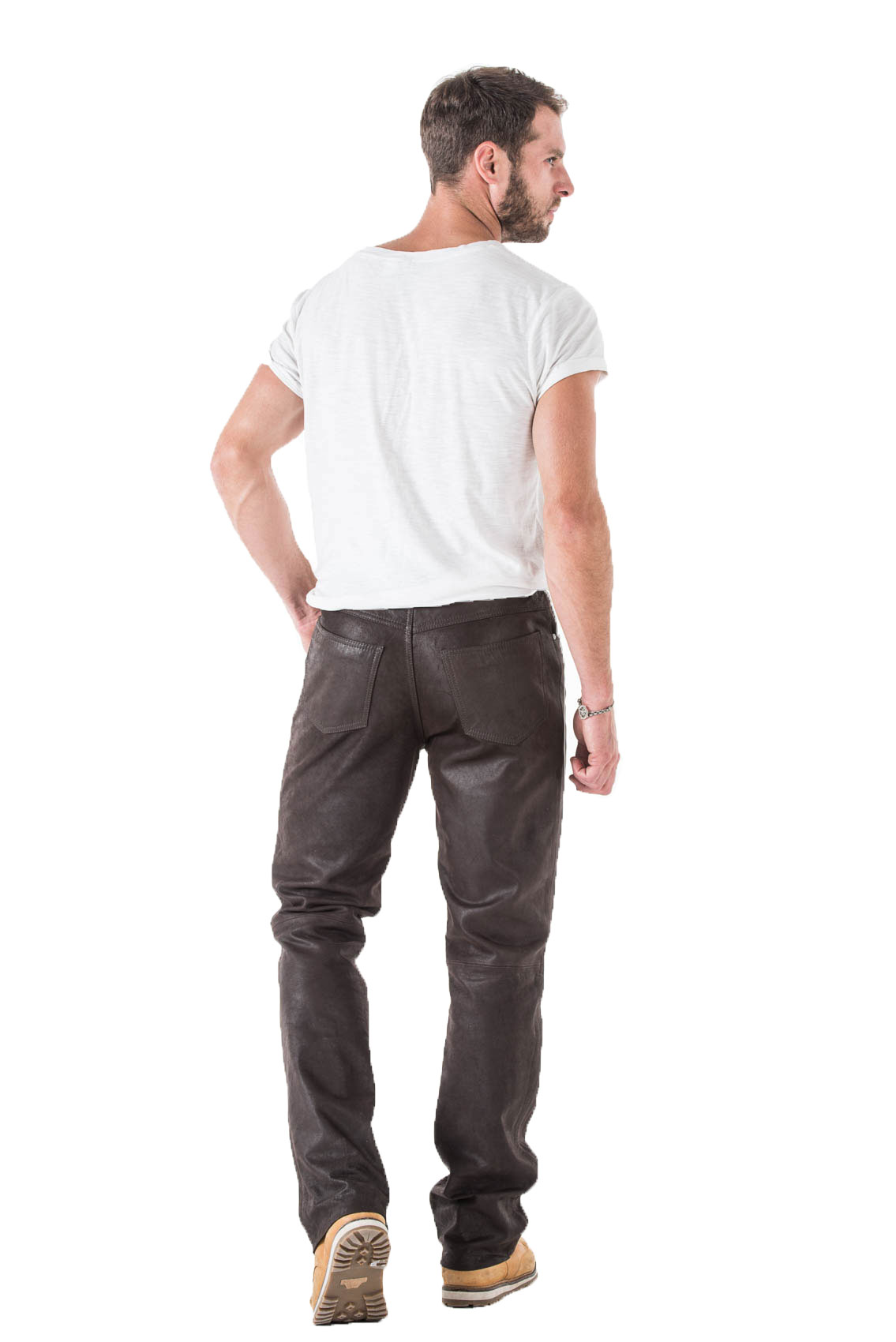 Pantaloni in pelle marrone uomo marrone buchi tagliati 501