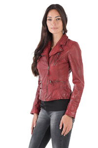Blouson cuir femme rouge Oakwood 60861 style perfecto mode biais