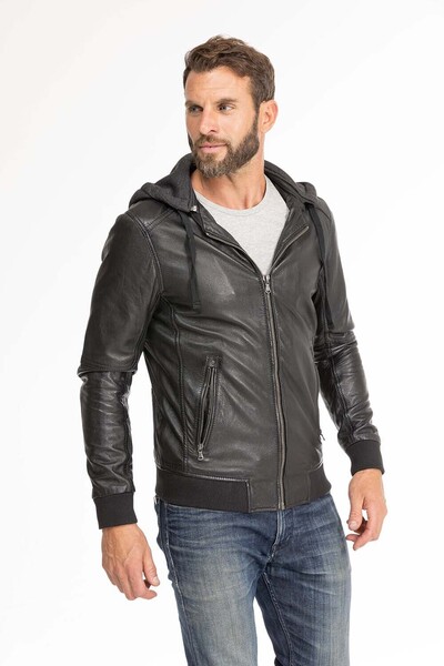 blouson cuir homme capuche noir 62061 (10)