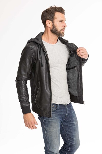 blouson cuir homme capuche noir 62061 (6)