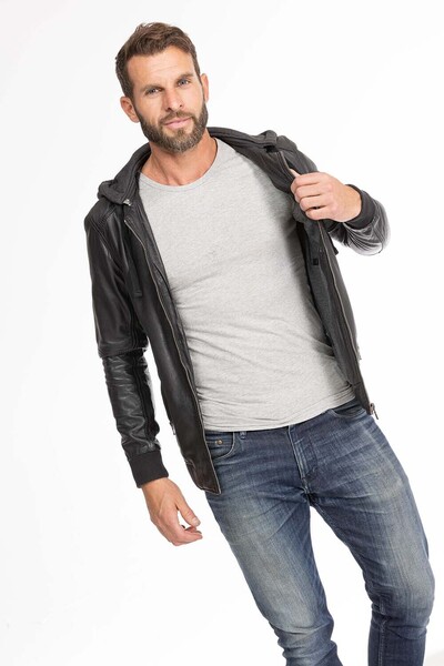 blouson cuir homme capuche noir 62061 (8)