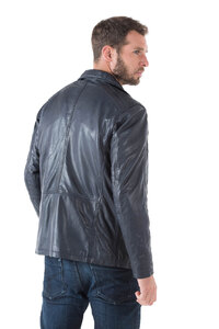 Blouson cuir homme noir 51705 classique col chemise couvrant ouatiné hiver dos