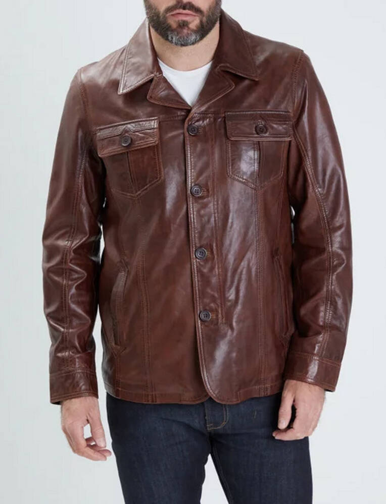 Homme En Cuir Blazer Manteau Classique Vintage Veste en cuir véritable marron vieilli 